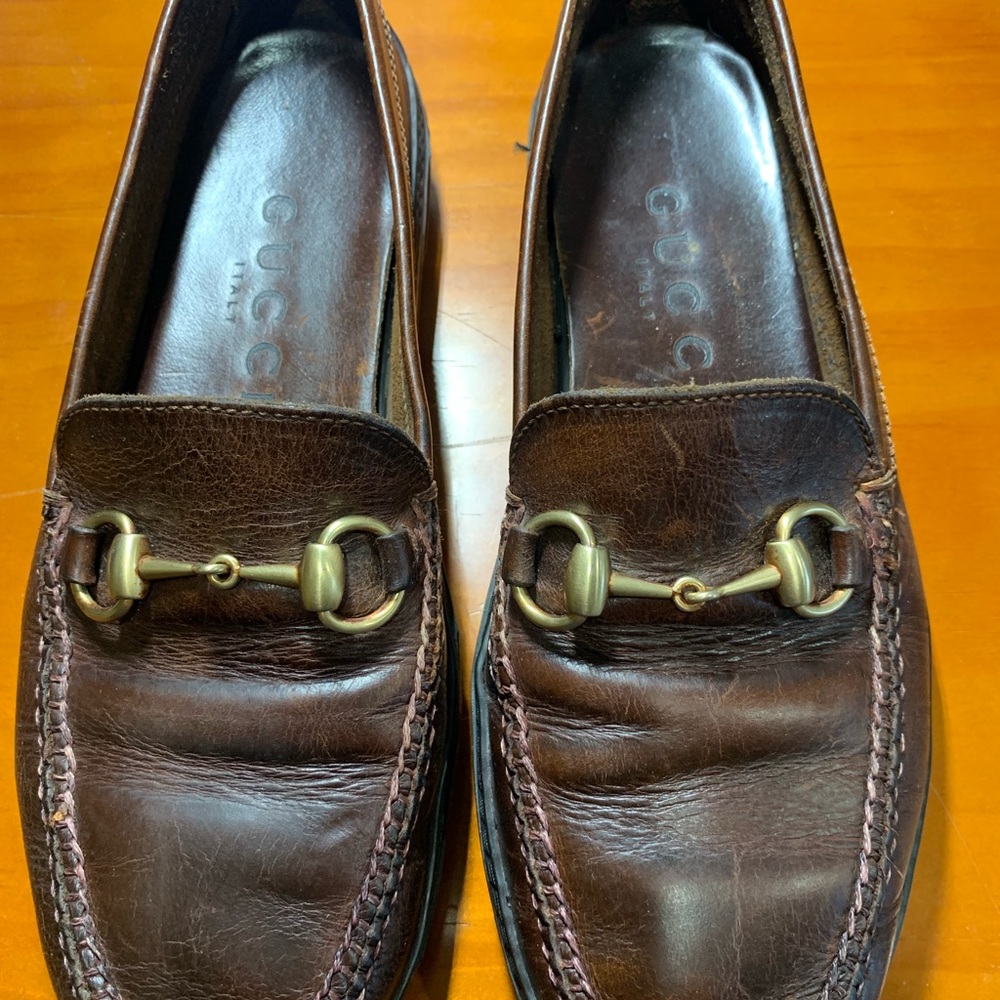 Gucci Brown Horsebit Loafers Shoes.